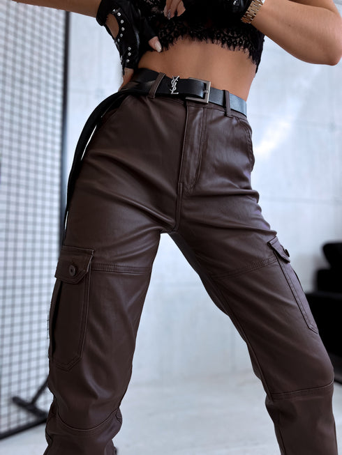"CARGO DAY" odos imitacijos kelnės C9259-3 - CHOCO